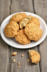 Oatmeal cookies on wooden table