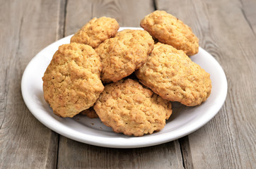 Oatmeal cookies on rustic table