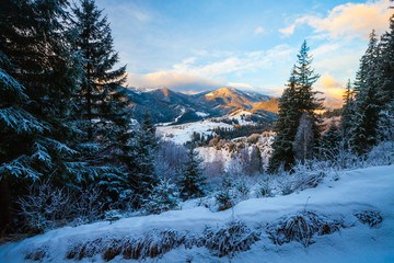 Fototapeta na wymiar Beautiful winter landscape in the mountains