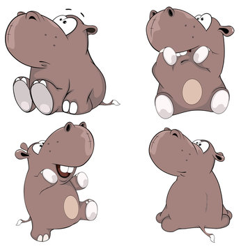 A set of hippopotamuses cartoon