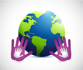 hands around the globe. illustration