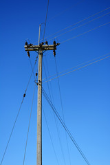 Electricity post on the blue sky.