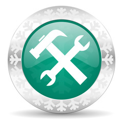 Fototapeta premium tools green icon, christmas button, service sign