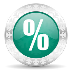 percent green icon, christmas button