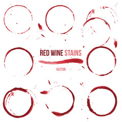 Red wine stains on white background