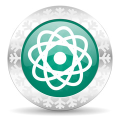 atom green icon, christmas button