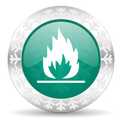 flame green icon, christmas button