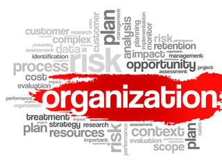Organization concept in word tag cloud, vector background