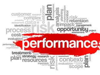 Performance concept in word tag cloud, vector background