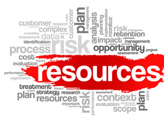 RESOURCES concept in word tag cloud, vector background