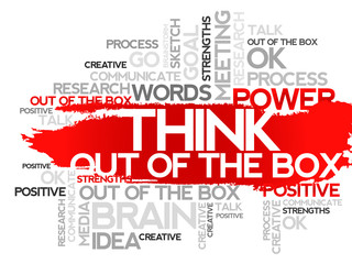 THINK OUT OF THE BOX. Word business collage, vector background