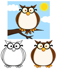 Cute Owl Cartoon Mascot Character 1. Collection Set