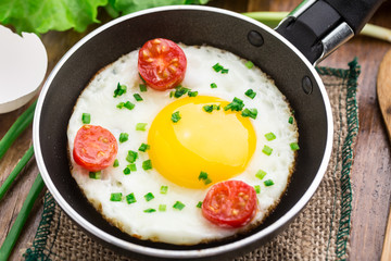 Fried egg in a small pan