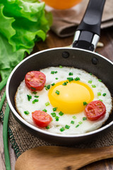 Fried egg in a small pan