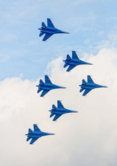 Obraz na płótnie Canvas Six war jet planes in sky