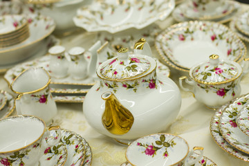 antique tea set with floral print
