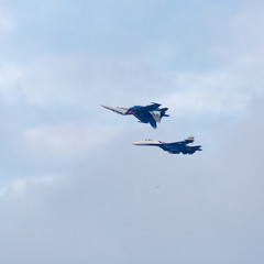 Military jet planes showing aerobatics