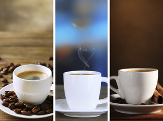 Different cups of coffee in collage
