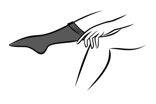 Woman putting on stockings
