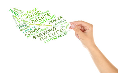 Concept of environmental protection, words in leaf shape in