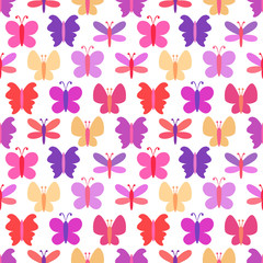 Cute seamless vector pattern of colorful butterfly silhouettes