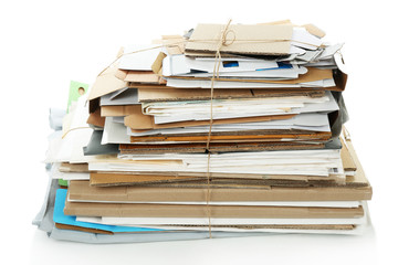 Big stack of papers, isolated on white