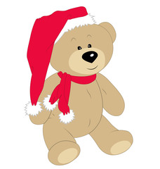 Christmas teddy bear on the white background