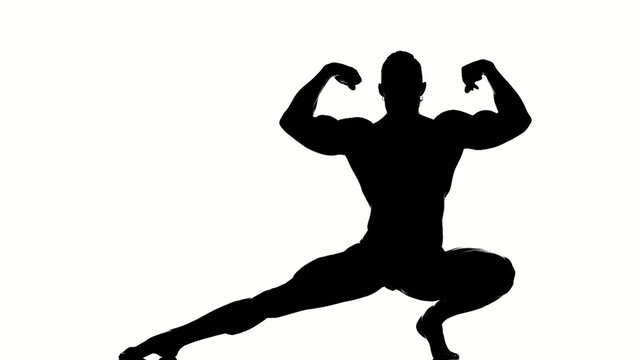 Realistic silhouettes of posing bodybuilders on white