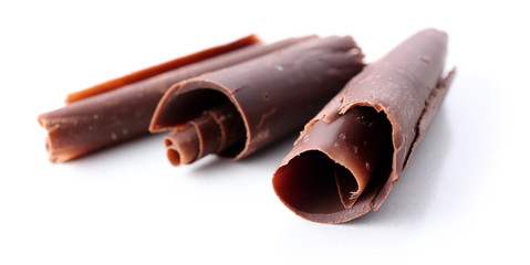 Chocolate curls isolated on white