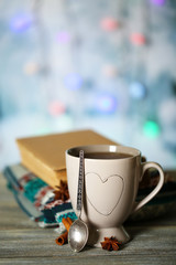 Beautiful composition with cup of hot drink,