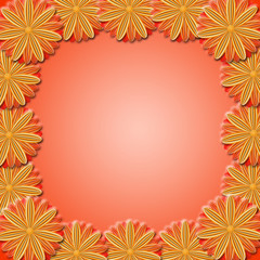 Fototapeta na wymiar frame from brown flowers on red background