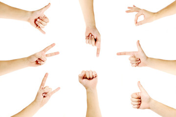 Set of various modern hand gesture on white background