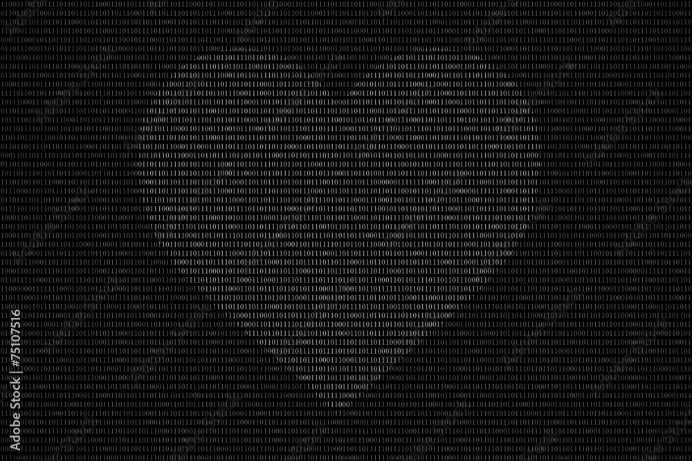 Wall mural black and white binary computer code background, with love heart