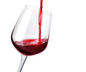 Red wine in glass on white background