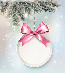 Holiday background with a label and a bow. Vector.