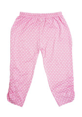 children's pink pants with heart pattern on white background