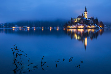 Bled with lake in winter, Slovenia, Europe