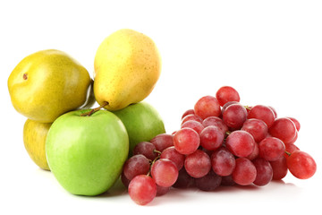 Naklejka na ściany i meble Apples, pears and grape isolated on white background