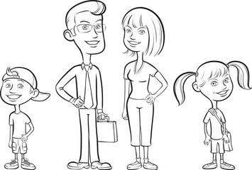 whiteboard drawing - happy family of four