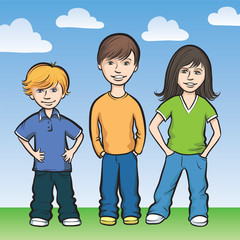 Three happy kids standing