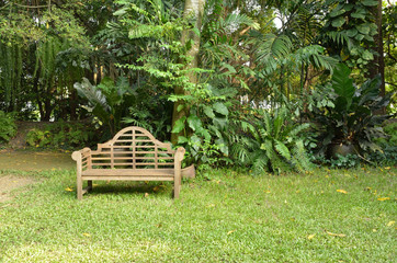 timber bench in the garden