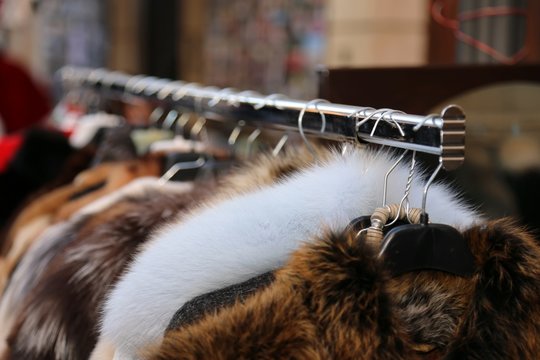 furs and used clothes for sale at market