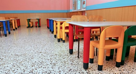 Chairs of a refectory of the school canteen
