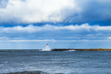 Breakwater in storm.