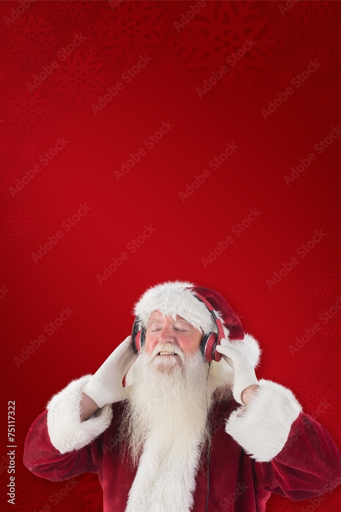 Poster composite image of santa claus enjoys some music