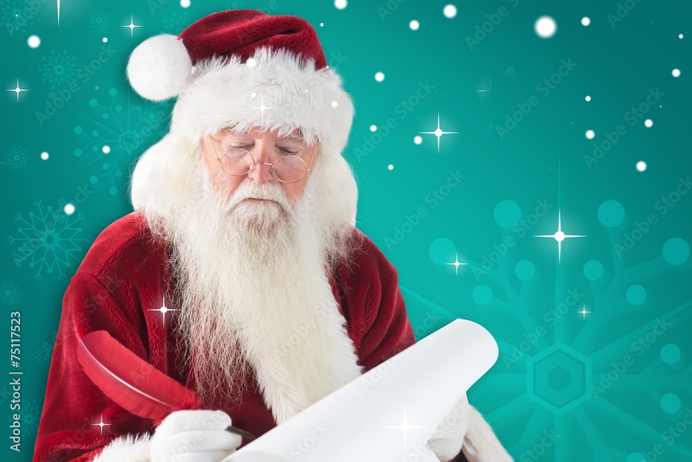 Poster Composite image of santa writes something with a feather