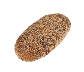 Close-up on whole grain bread isolated white background