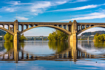 The Veterans Memorial Bridge reflecting in the Susquehanna River