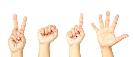 Set of hands with sign or symbol 2015 isolated on white backgrou