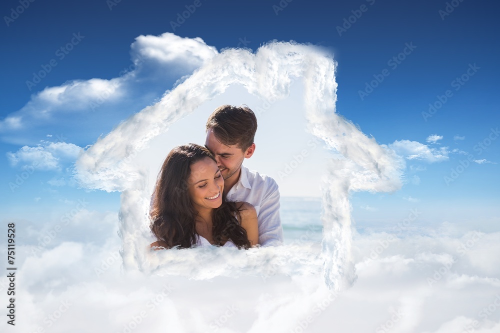 Poster composite image of affectionate couple cuddling